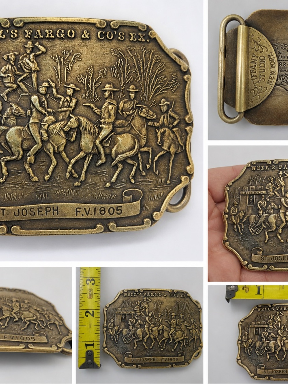 Vintage Wells Fargo Belt Buckle Western Stagecoach Tiffany Studio New York